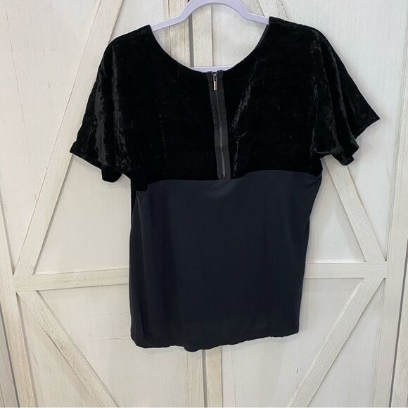 Lucky Brand Black Velvet 1/2 Zip Up Back Short Sleeve Top - Picture 7 of 13